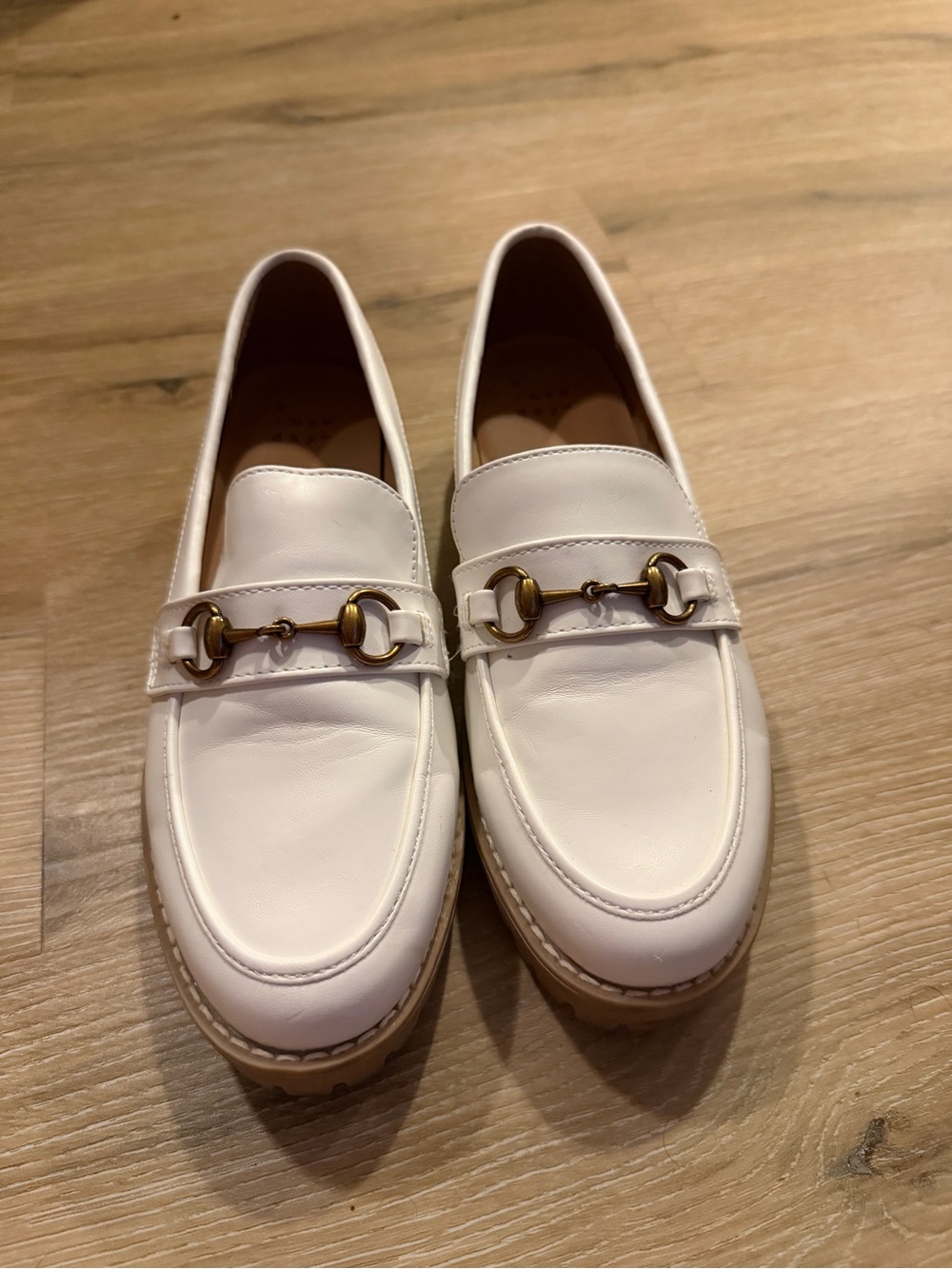 a new day White Leather Loafers with Gold Bit